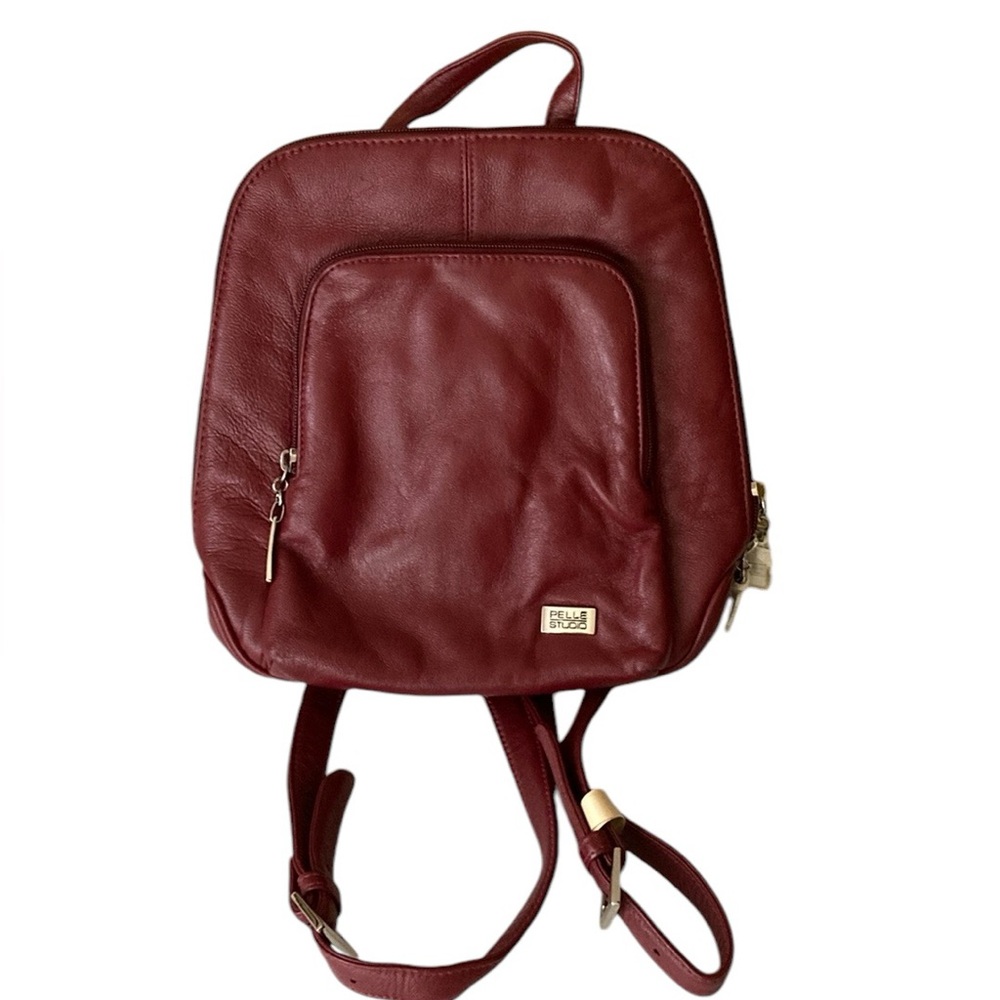 Pelle Studio Wilson  Leather backpack, deep red, NWOT, pockets/compartments